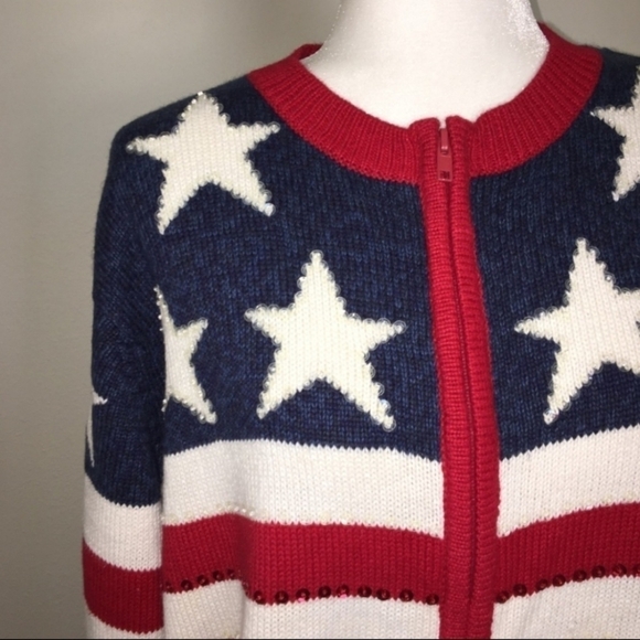 Tiara International Patriotic Zip Cardigan Sweater Women's Large L American Flag - Picture 5 of 9